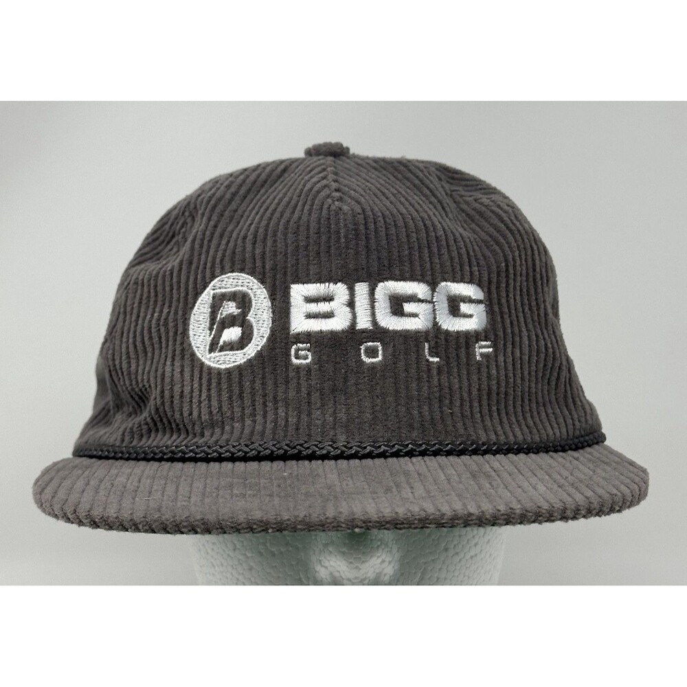 Bigg Golf Corduroy Strapback Rope Hat Grey Imperial Leather Strap Adjustable